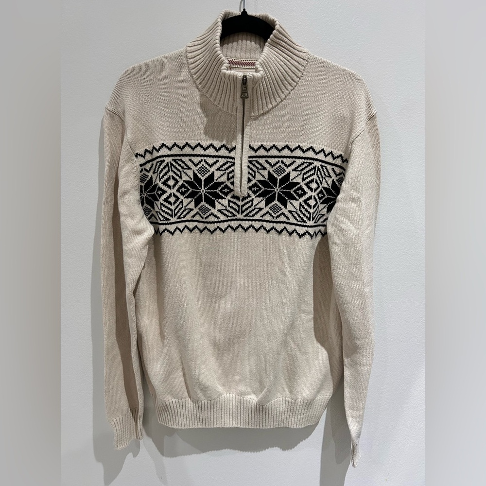 BNWT Weatherproof Cream and Black Zip-Neck Nordic Sweater-SIZE M